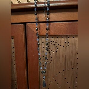 Elegant Blue and Black Beaded Necklace